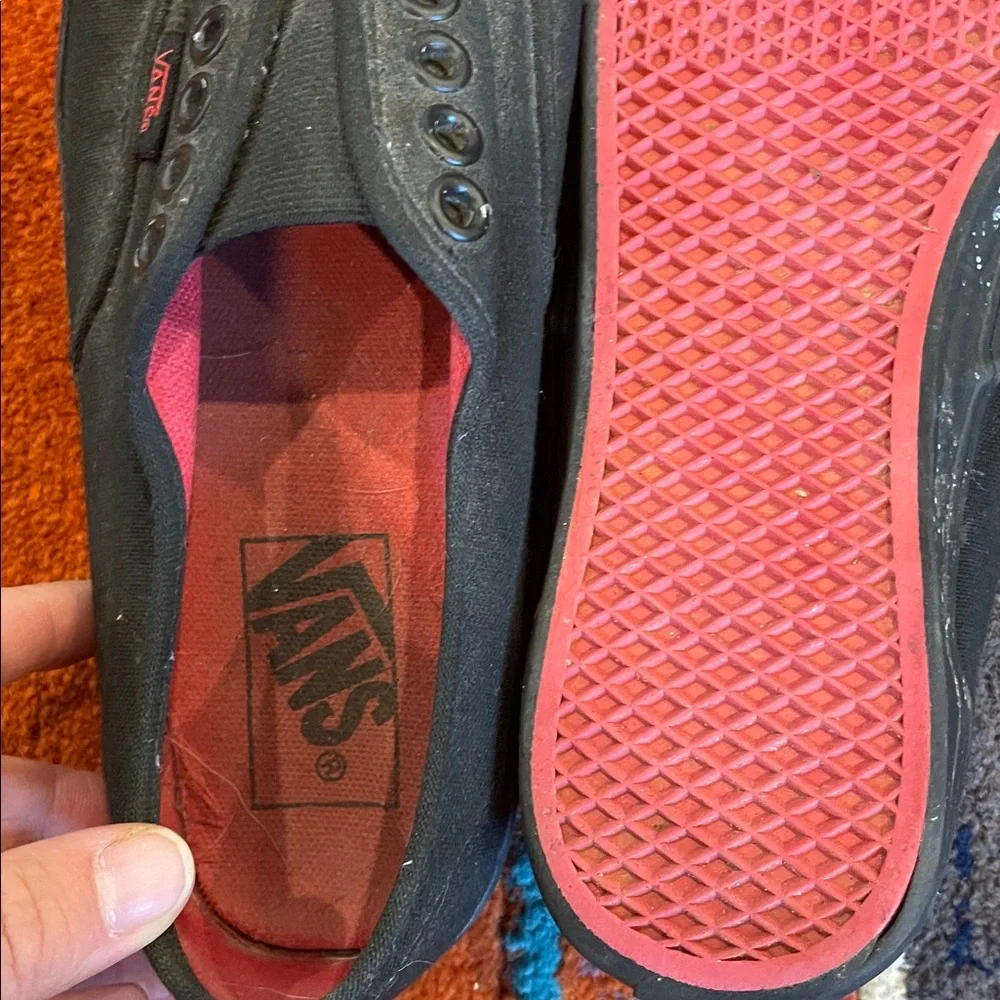 Vans Black Slip-On Canvas Loafers with Red Insole